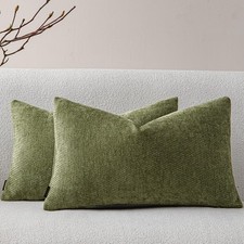 Pack of 2 Decorative Chenille Throw Pillow Covers with Twill Cushion Covers f...