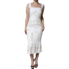DOLCE & GABBANA Dress White Lace Viscose Bodycon Sheath Midi IT42/US8/M 3680usd