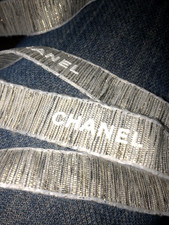 CHANEL Gold  white with Glittered  white embossed logo Ribbon, Sold By Yard