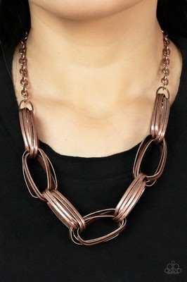 NWT Short Link Chain Paparazzi Fiercely Flexing Copper Necklace Earring Set