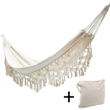 Boho Tassel Nest Hammock Swing Chair Bed Brazilian Macrame Fringed Net 2 Person