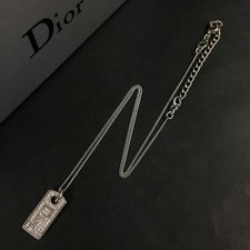 EGA Christian Dior Logo Rhinestone Silver Tone Pendant Necklace/6CD0217