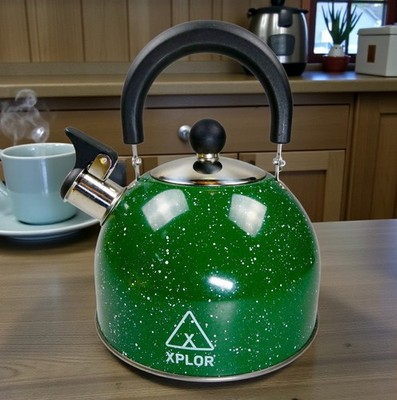 XPLOR Pfeifkocher mit Kochplatte 2L Grün Emaille Klappgriff Induktionsfertig