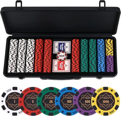 14g Clay Poker Chips Set for Texas Hold'em, 500 PCS Casino Numbered Chips with H