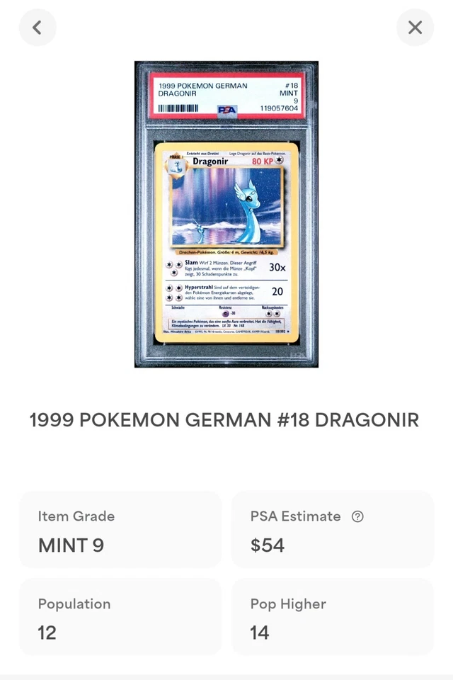 Unlimited German Dragonair 18/102 Dragonir Rare Pokemon Card Base Set PSA 9 - Image 2 of 3