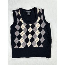 Marina Luna Kids Black Argyle 100 Merino Wool Sweater Vest Size M Preppy Scoop