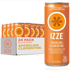 IZZE Sparkling Water Juice Clementine, No Sugar Added, 8.4 fl oz, 24 Cans