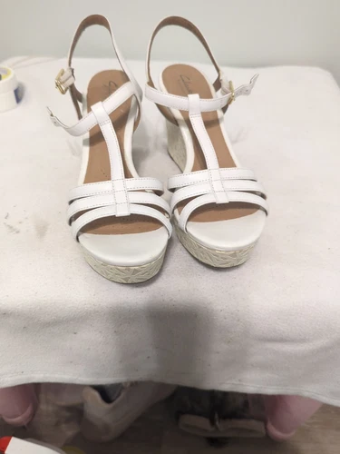 Scarpe sandali Clarks Artisan donna taglia 10 zeppa Amelia Roma bianco