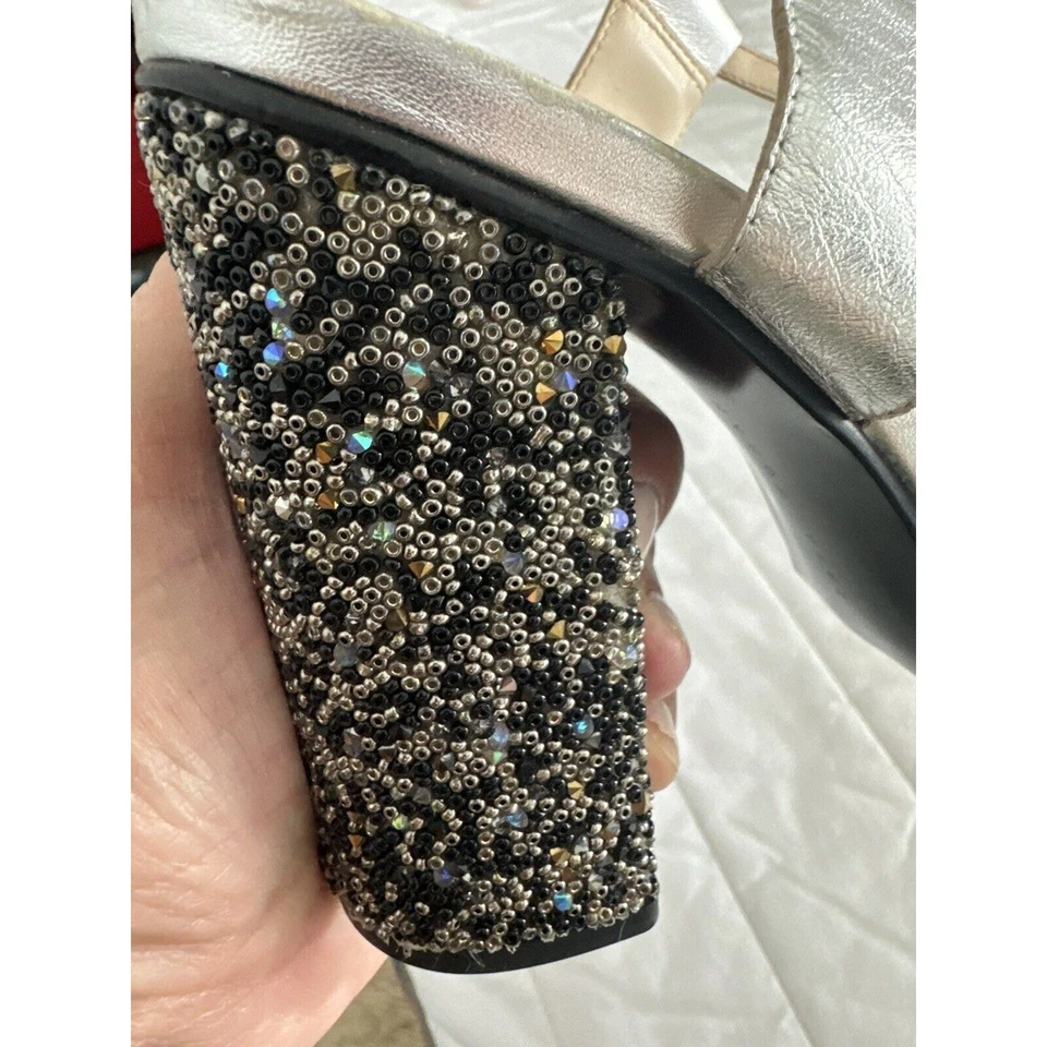 Zara Plata Cuentas Piedras Multicolor Bloque Tacón Alto Moda Sandalia Sirena Baile de graduación Foto 3 de 4