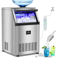 Commercial Ice Maker Machine, 160 Lbs/24H with 50 Lbs Storage Bin, Dual Water In