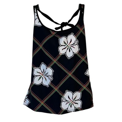 Hapari Black Rainbow Sport Tankini Hibiscus Floral Swim Top UPF 50+ Large NEW