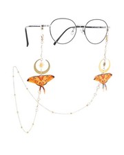 Moth Eyeglass Chain for Women - Orange Butterfly Glasses Holder Necklace with...