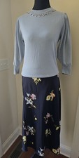 Loft Navy Floral A-LINE Skirt Size Medium Elastic Waist