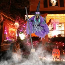 Purple Animated Hovering Witch Animatronics  House Decor