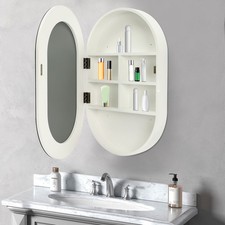 50.2x78.3cm Oval Bathroom Mirror Cabinet White Wall Mounted Storage Modern