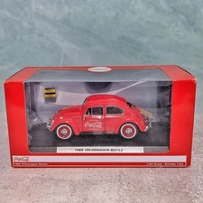 1966 Volkswagen Beetle with Rear Luggage Rack Two Bottle Cases 1:24 Scale Red 