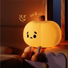 Cute Silicone Pumpkin Night Light, Rechargeable Dimmable Nursery Lamp for Bed...