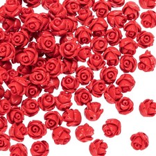 OIIKI 100PCS Cinnabar Carved Rose Beads, 8mm Red Charm for 8mm,