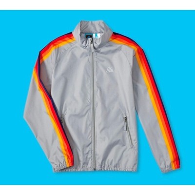 Aldi NWT Medium Windbreaker Jacket Mens Limestone Grey Retro Rainbow Stripe 80s