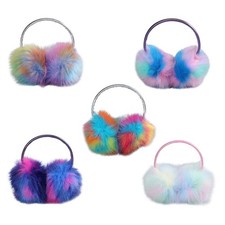 Women Girl Fur Plush Ear Warmer Muffs Headband Cartoon Earlap Iridescent Gradien