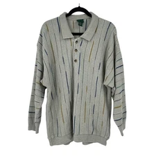 Scandia Woods XL Striped Knit Polo Sweater Henley Dad Grandpa Vintage