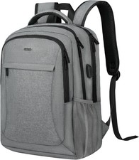15.6 Inch Travel Laptop Backpack with USB Port, Grey  Slim Water-Resistant Back