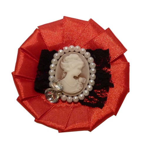 Broche Décorative Ruban Dentelle Satin - Noire Verte Perles Strass Oiseau Nacre - Neuf