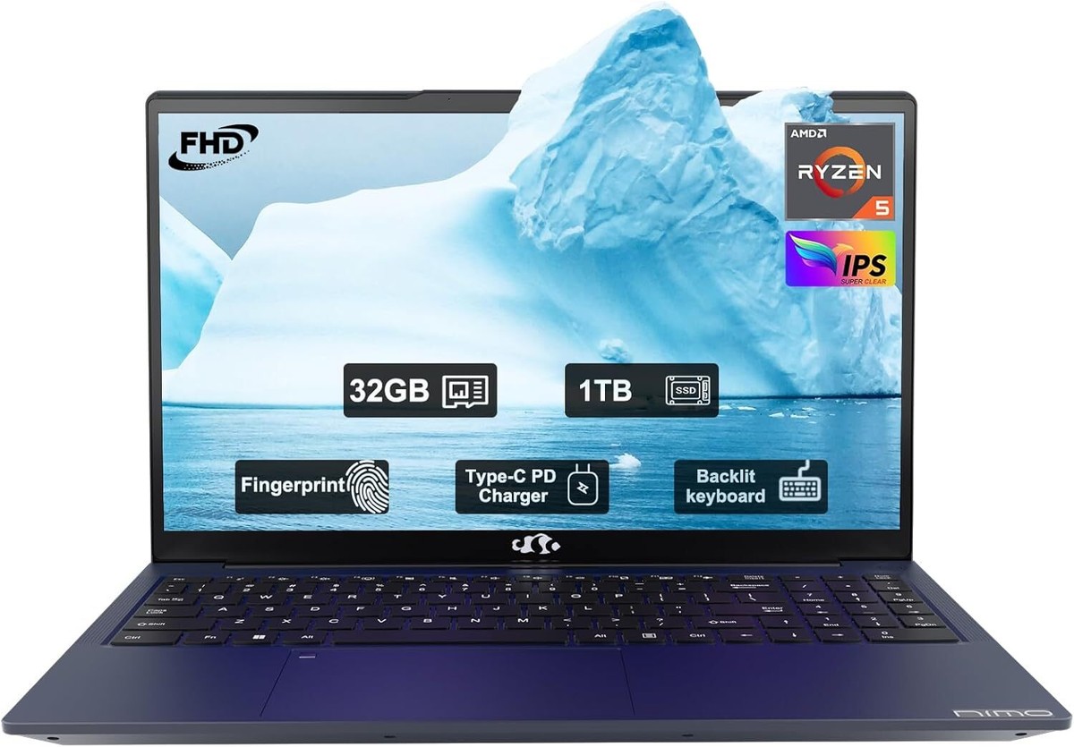 Nimo 15.6'' Laptop 32GB RAM 1TB SSD AMD Ryzen 5 Backlit KB Win 11