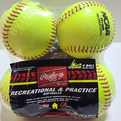 4-Pack Rawlings Fast Pitch Softballs NCAA FP12BB Recreational.Made for 12U Play.