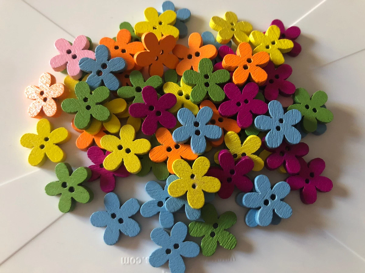 100 Bottoni Legno Fiore Colorati – Fai Da Te E Cucito Creativo, Diametro 20 Mm