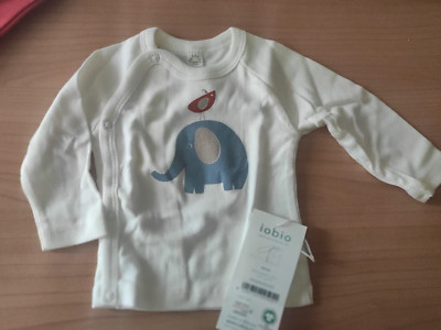 Maglina a kimono manica lunga bianca con disegno elefante - 0/3 mesi Popolini