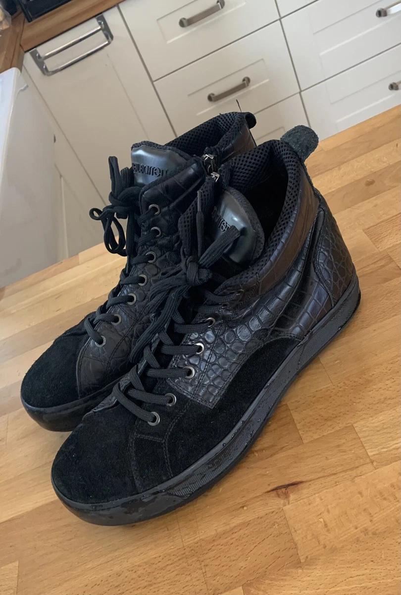 Neil Barrett Suede Croc embossed Leather Hi Top Sneakers Black Mint EU44 US11