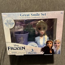 New Sealed Disney Frozen Great Smile Set Toothbrush Holder Cup 3pcs Toy Rare