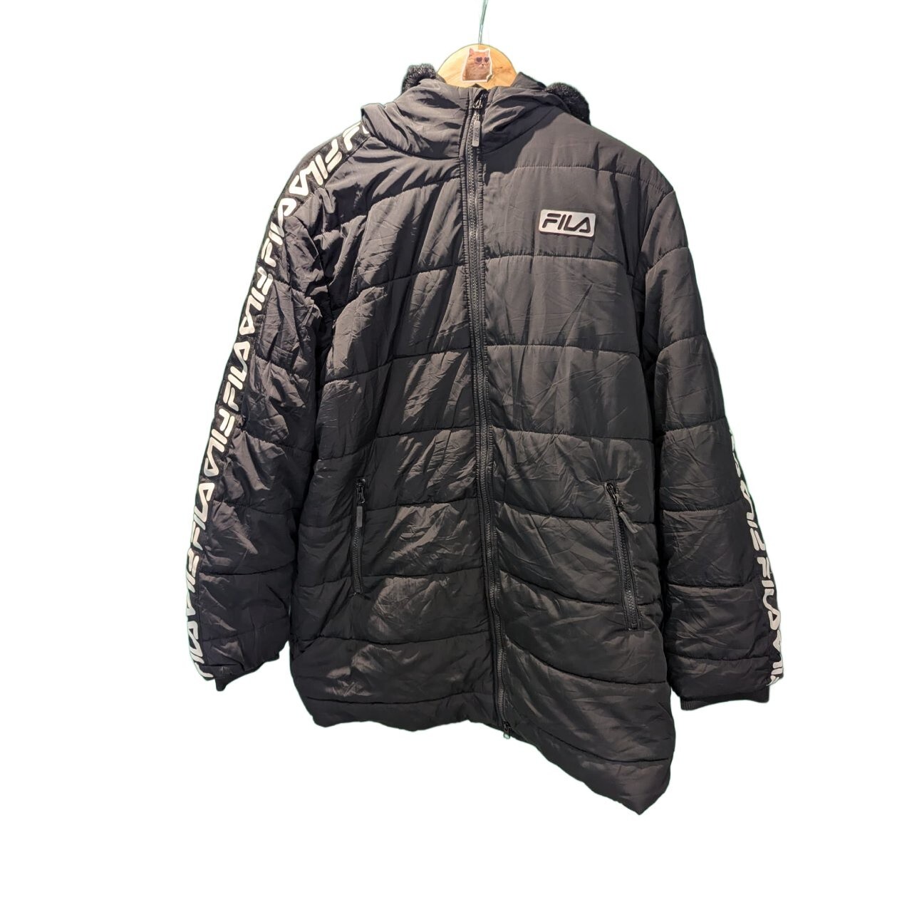 Fila giacca lunga puffer con fodera in pelliccia sul cappuccio taglia XL