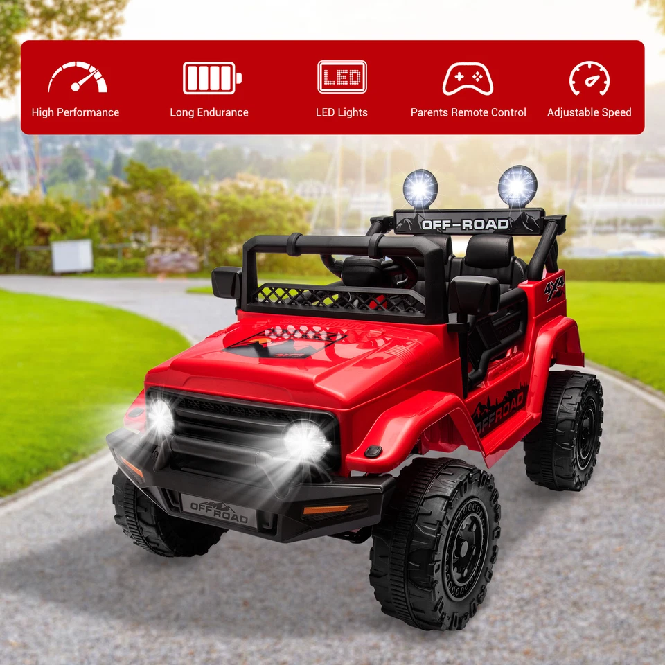 Jeep eléctrico rojo para niños 12 V batería 4x4 accionamiento control remoto todoterreno Foto 4 de 4