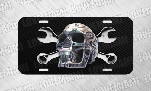 Mechanic Skull Calavera Wrench Skeleton License Plate Auto Car Tag FREE SHIP - Afbeelding 1 van 1