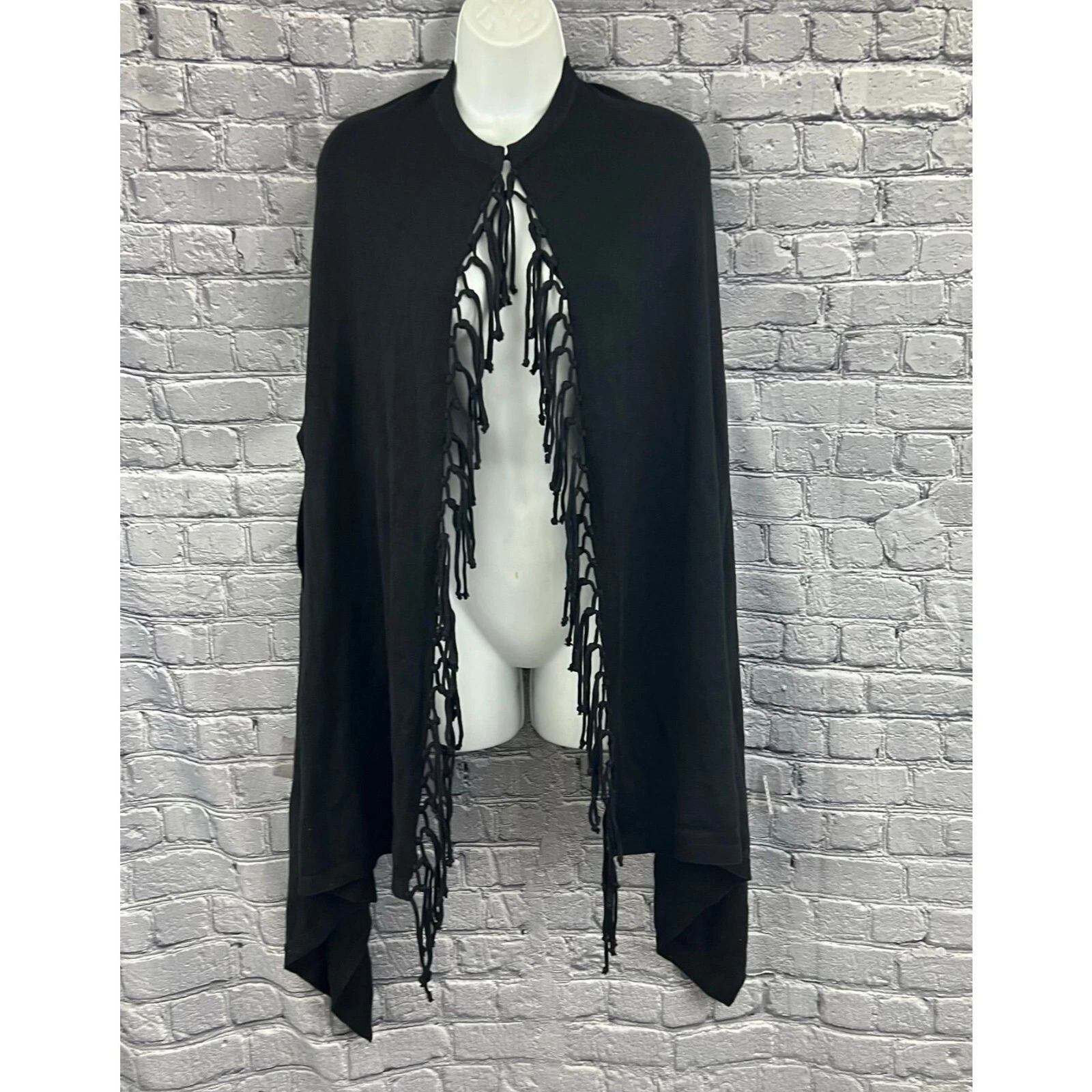 Chico's Mimi Fringe Cape Poncho One Size OS Black NWT