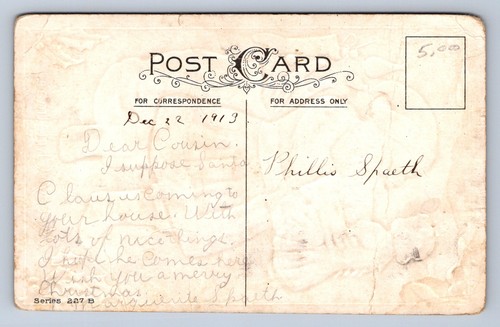 K8/ Santa Claus Christmas Postcard c1910 Child Toy Sack Boots 245 - Picture 2 of 4