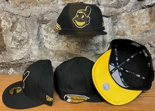 Cleveland Indians Wahoo Black New Era Fitted Club 59Fifty Hat Custom Feather NEW