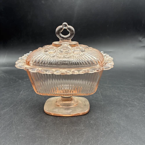 Rare Pink Depression Glass W/Lid, Candy Dish Elegant,