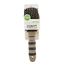 Conair Classic Wood 100% Boar Bristle Brush Natural Stylers Smooth & Adds Shine