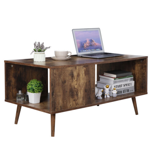 Coffee Table End Storage Stand Living Room with Open Storage Shelf Home Decor - Picture 3 of 12