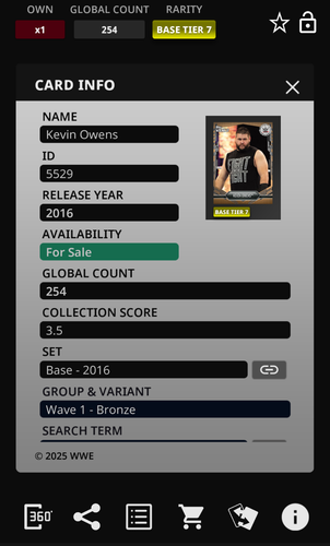 Kevin Owens 254cc Base Tier 7 2016 WWE Topps Slam Digital - Afbeelding 2 van 2