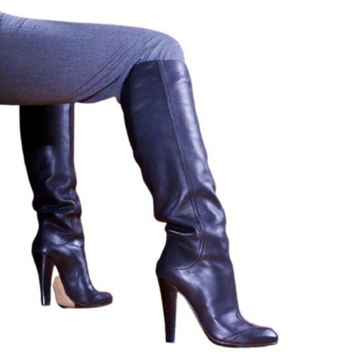 Women Knee High Boots Round Toe Block 
