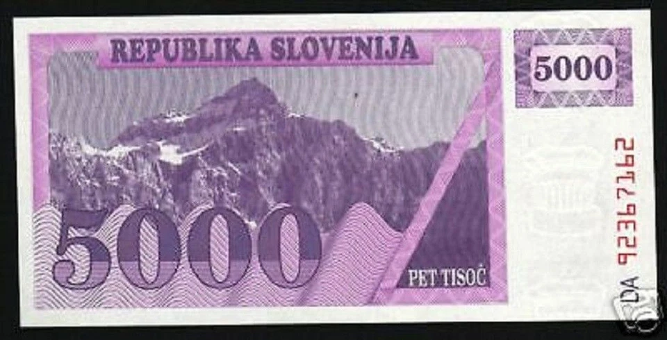 SLOVENIA 5000 TOLAR P-10 1990 PRE EURO UNC RARE SLOVENIAN MONEY BANK NOTE - Image 3 of 3