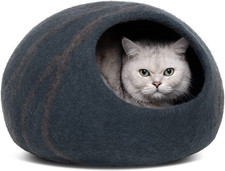 Premium Felt Cat Bed Cave - Handmade 100 Merino Wool, Cats and Kittens Large 
