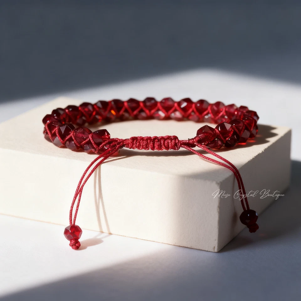 Natural Red Garnet Stone Bracelet Boho Handmade Healing Reiki Gemstone Jewelry - Image 2 of 4