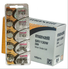 Maxell 389 (SR1130W) 1.55V Silver Oxide Watch Batteries – Pack of 100 Batteries