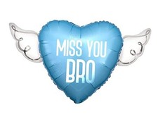 Miss You Bro Heavenly Balloons heart shaped with angel wings  Blue