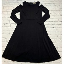 Ann Taylor LOFT Black Cold Shoulder Dress Fit & Flare Flattering! size 6 A565